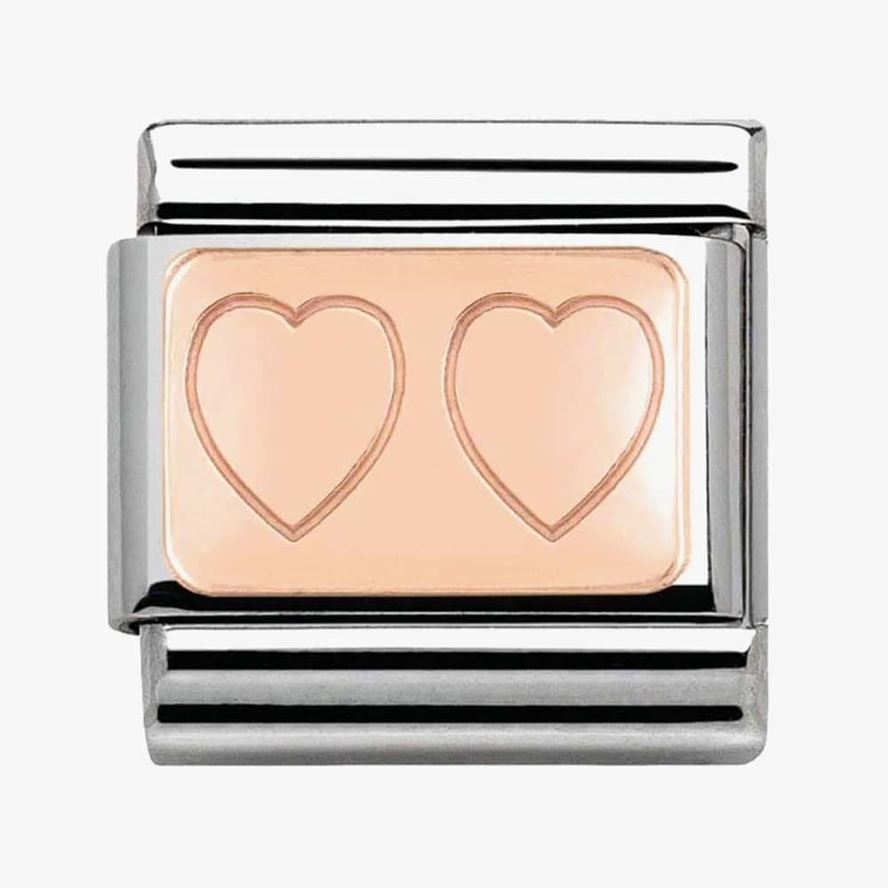 CLASSIC ROSE GOLD PLATE CHARM WITH 2 OUTLINED HEARTS