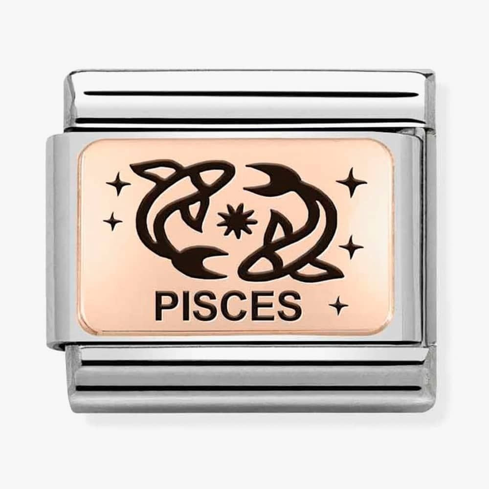 CLASSIC ROSE GOLD PLATE WITH PISCES SYMBOL & WRITING CHARM
