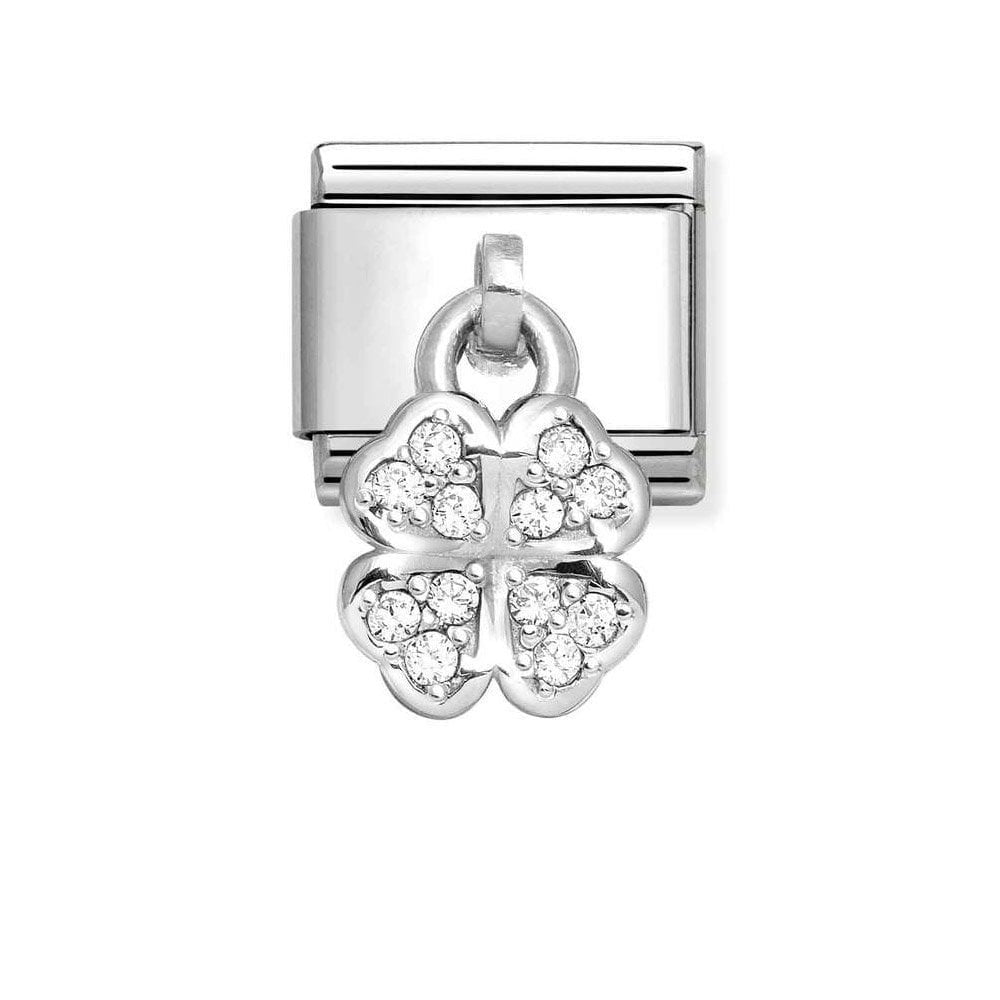 CLASSIC SILVERSHINE DROP 4 LEAF CLOVER CHARM WITH ZIRCONIA DETAIL