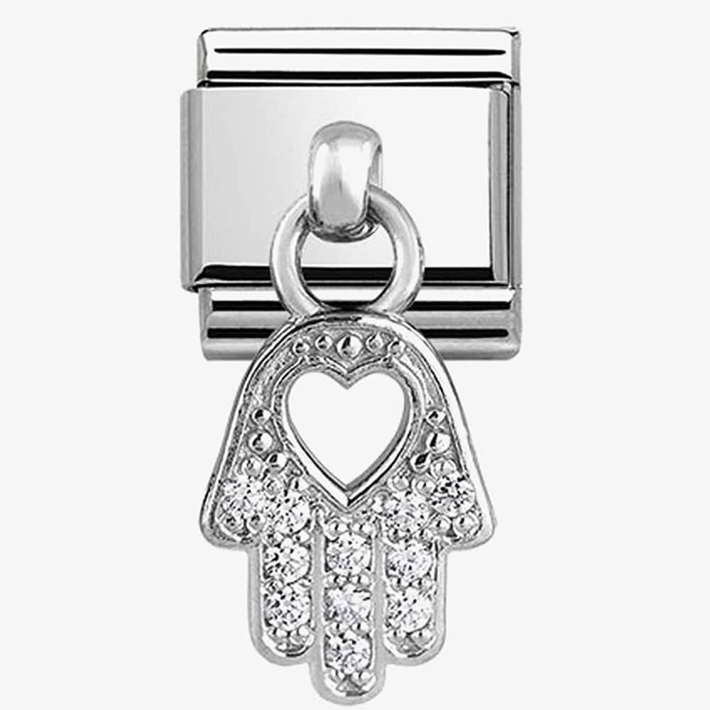 CLASSIC SILVERSHINE HAND OF FATIMA CHARM WITH HEART & ZIRCONIA