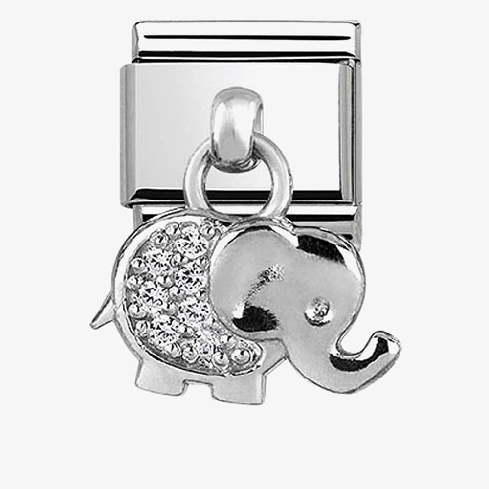 CLASSIC STAINLESS STEEL DROP ELEPHANT CHARM WITH ZIRCONIA DETAIL
