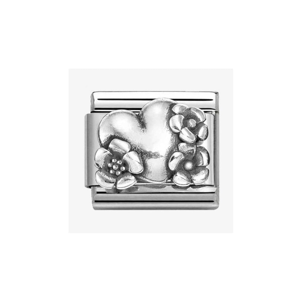 CLASSIC Silvershine Oxidised Heart And Flowers Charm
