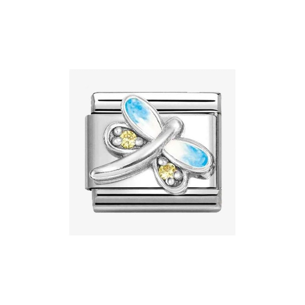 CLASSIC Silvershine Yellow Cubic Zirconia Blue Dragonfly Charm