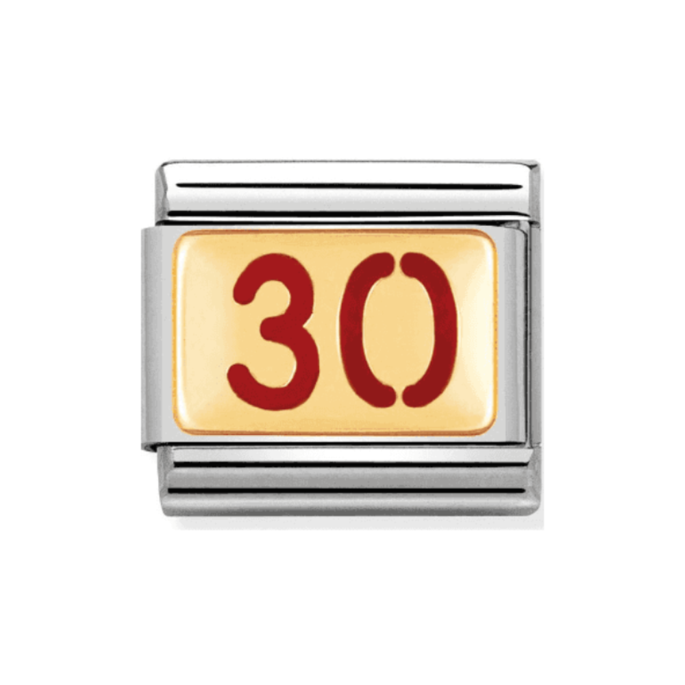 COMPOSABLE Classic "30" charm in stainless steel with enamel and 18k gold