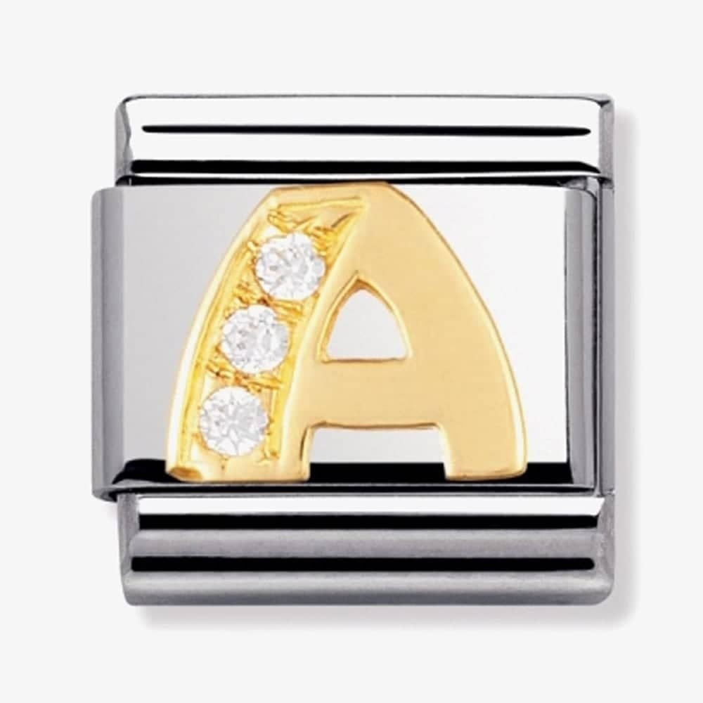 COMPOSABLE Classic LETTER A in stainless steel with 18k gold and Cubic Zirconia