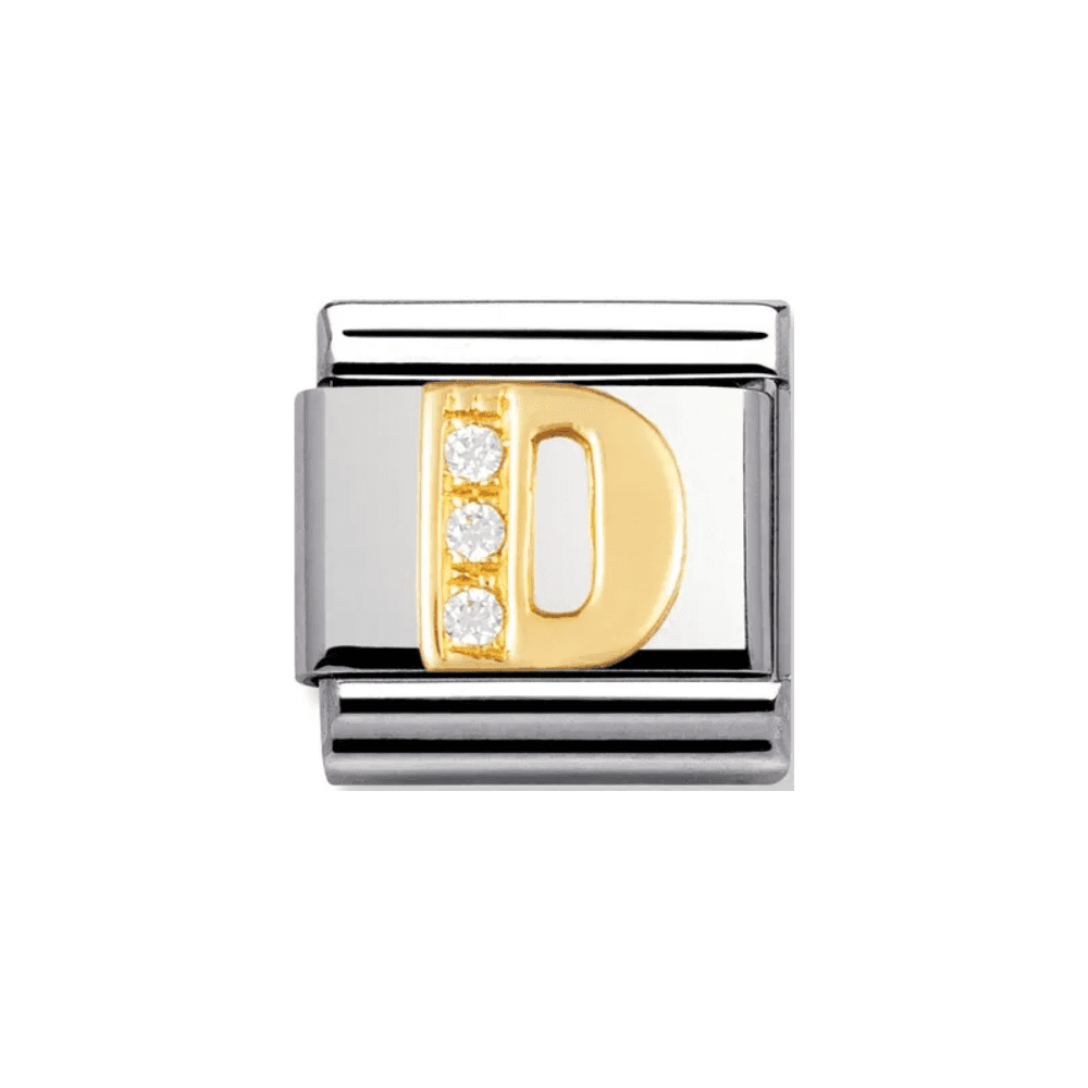 COMPOSABLE Classic LETTER D in stainless steel with 18k gold and Cubic Zirconia