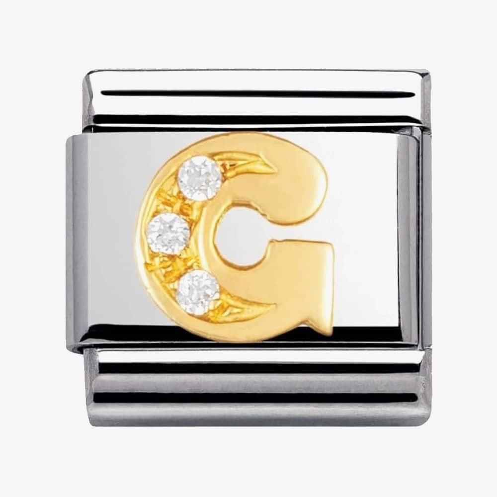 COMPOSABLE Classic LETTER G in stainless steel with 18k gold and Cubic Zirconia