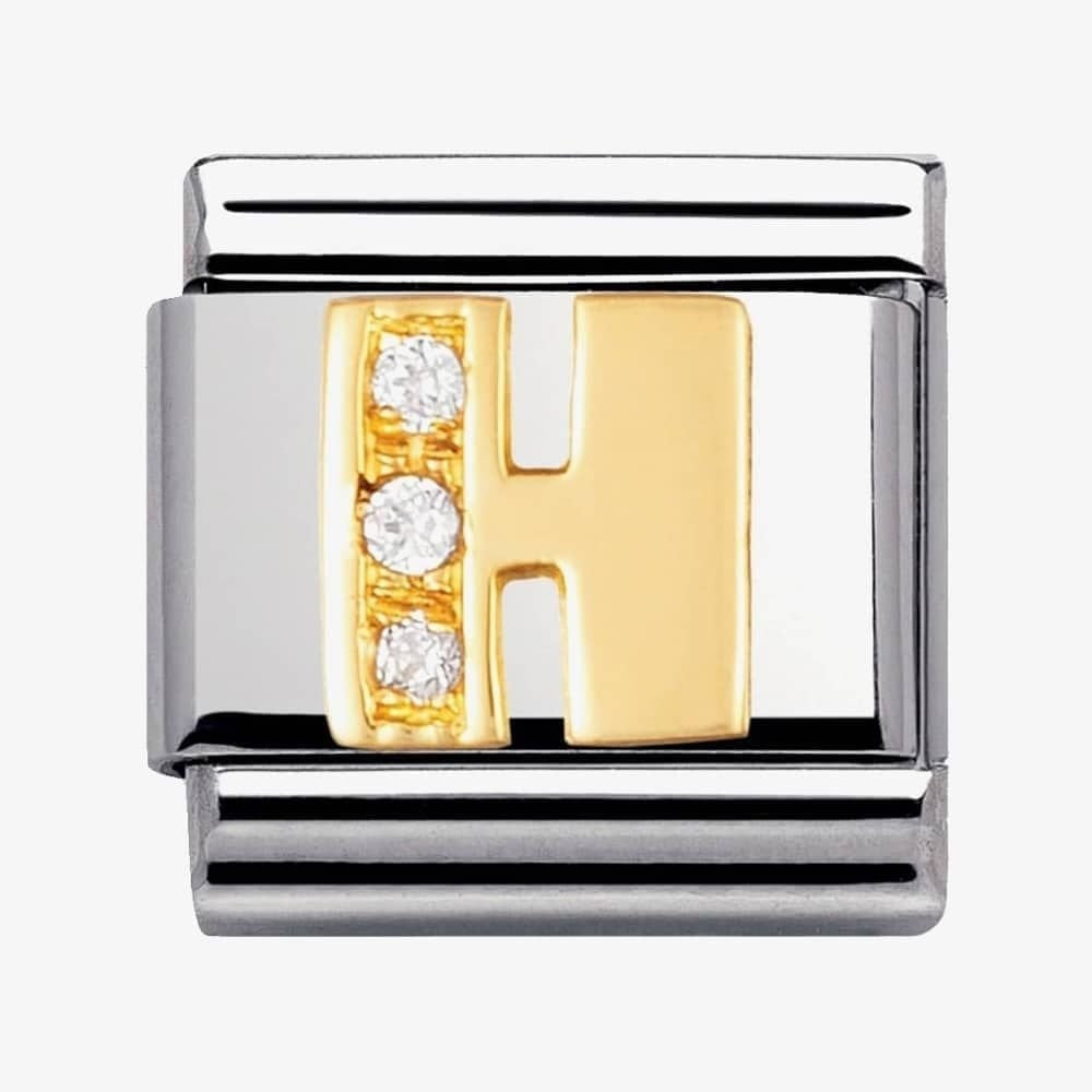 COMPOSABLE Classic LETTER H in stainless steel with 18k gold and Cubic Zirconia