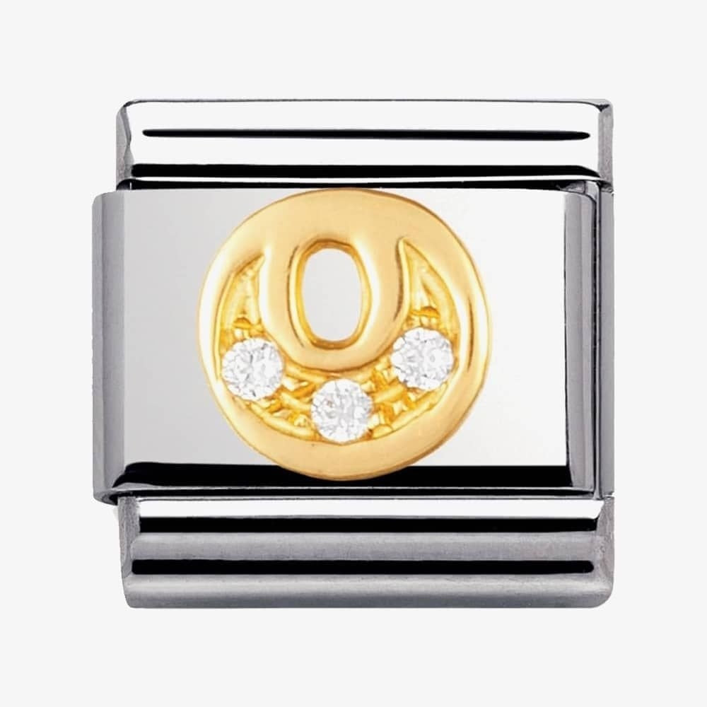 COMPOSABLE Classic LETTER O in stainless steel with 18k gold and Cubic Zirconia