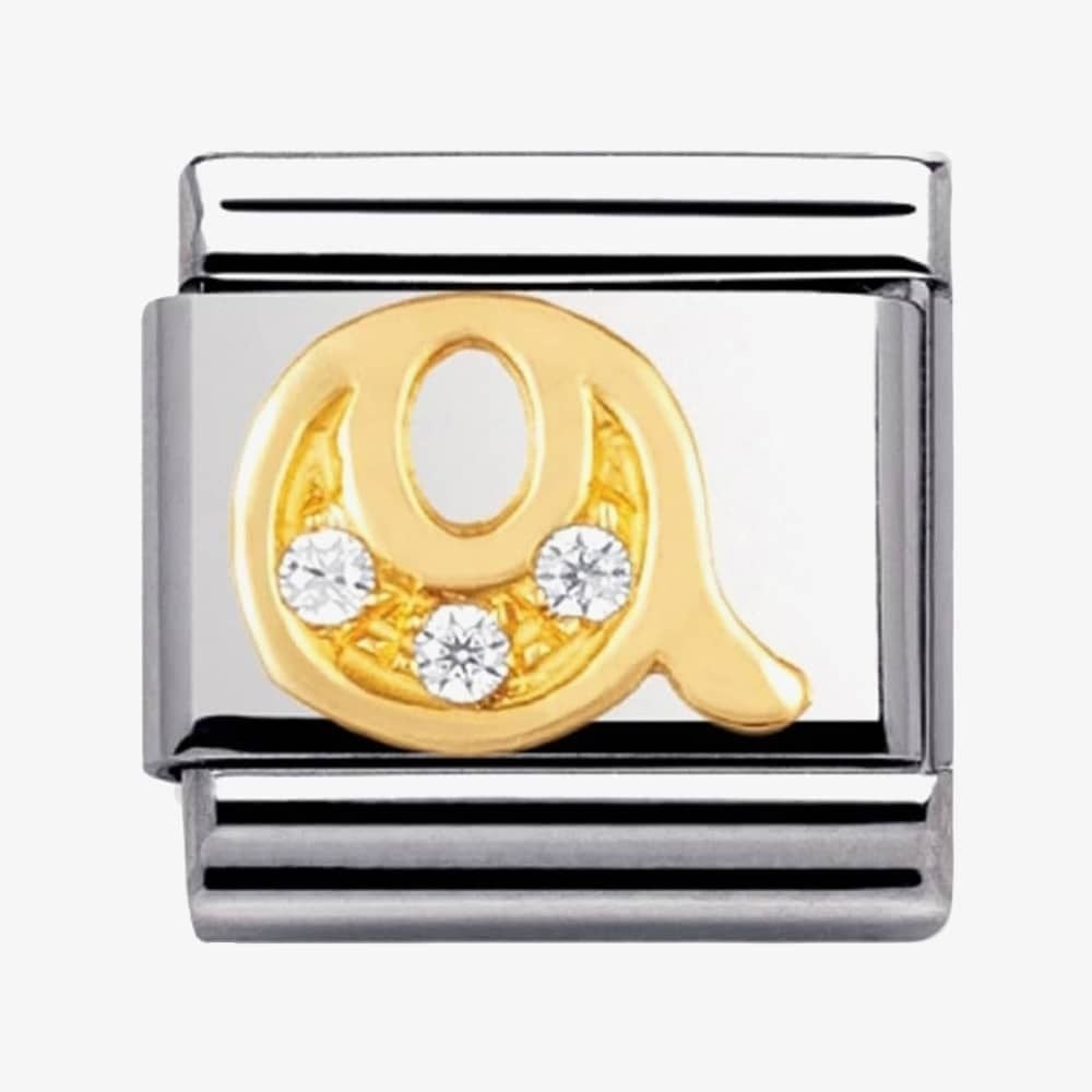 COMPOSABLE Classic LETTER Q in stainless steel with 18k gold and Cubic Zirconia