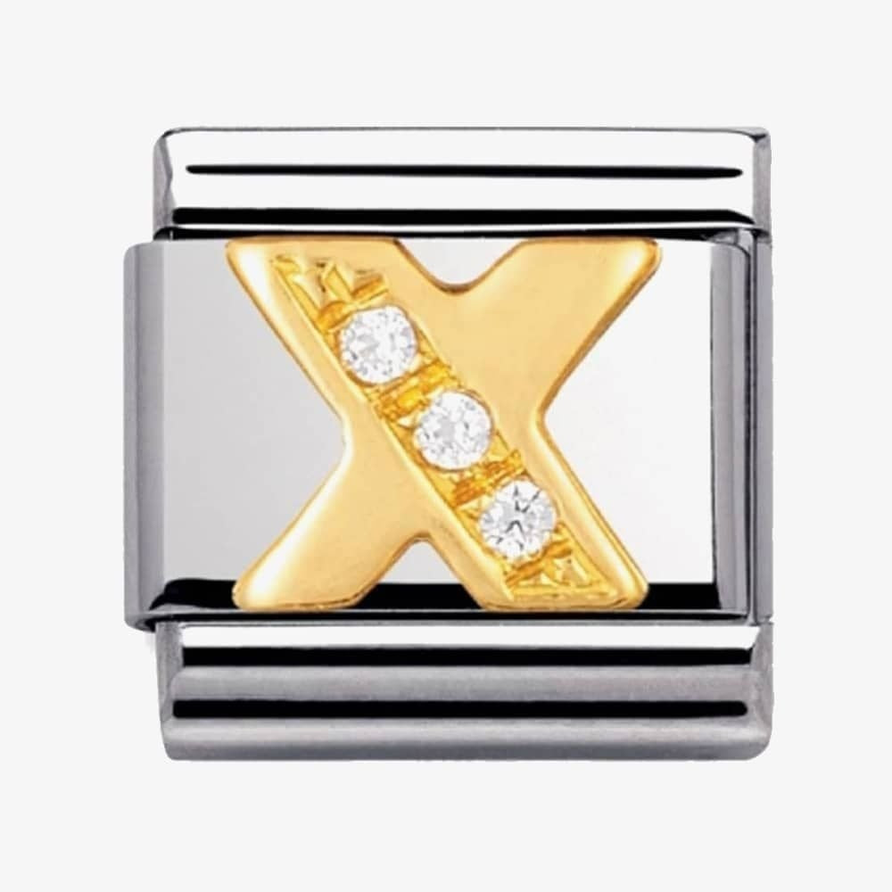 COMPOSABLE Classic LETTER X in stainless steel with 18k gold and Cubic Zirconia