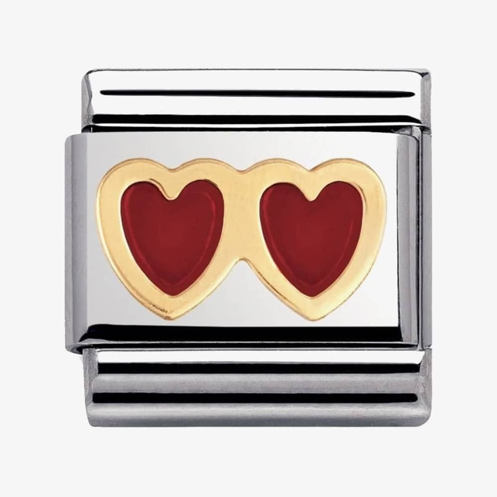 COMPOSABLE Classic RED DOUBLE HEART in stainless steel with enamel and 18k gold