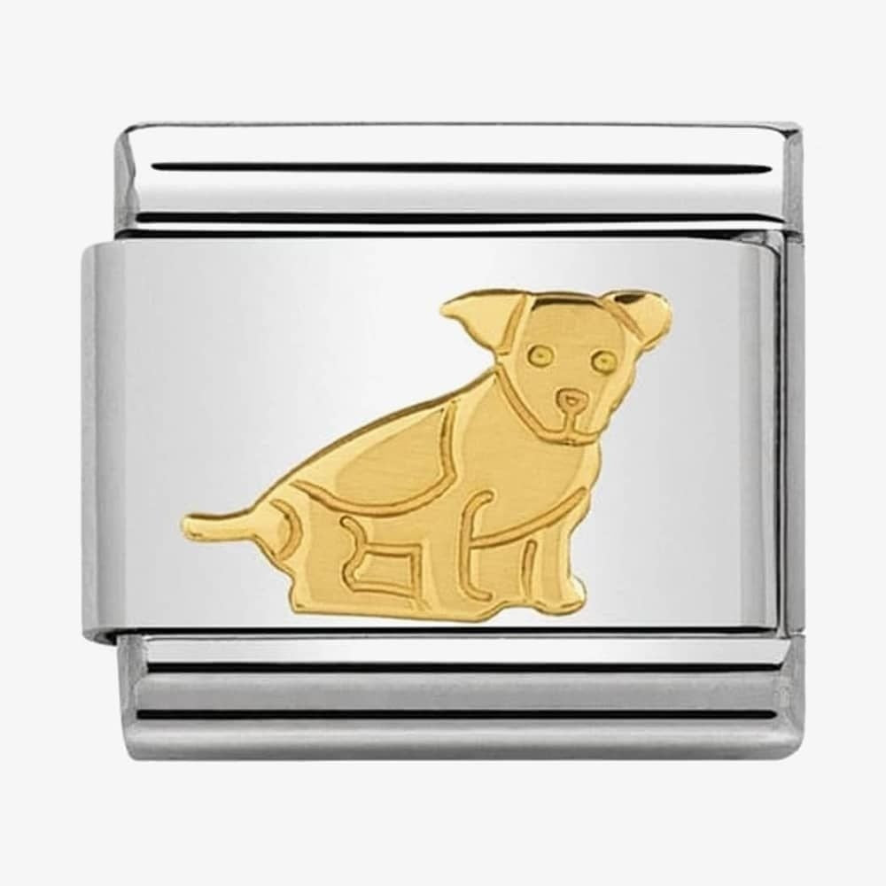 COMPOSABLE Classic SEATED DOG in stainless steel with 18k gold