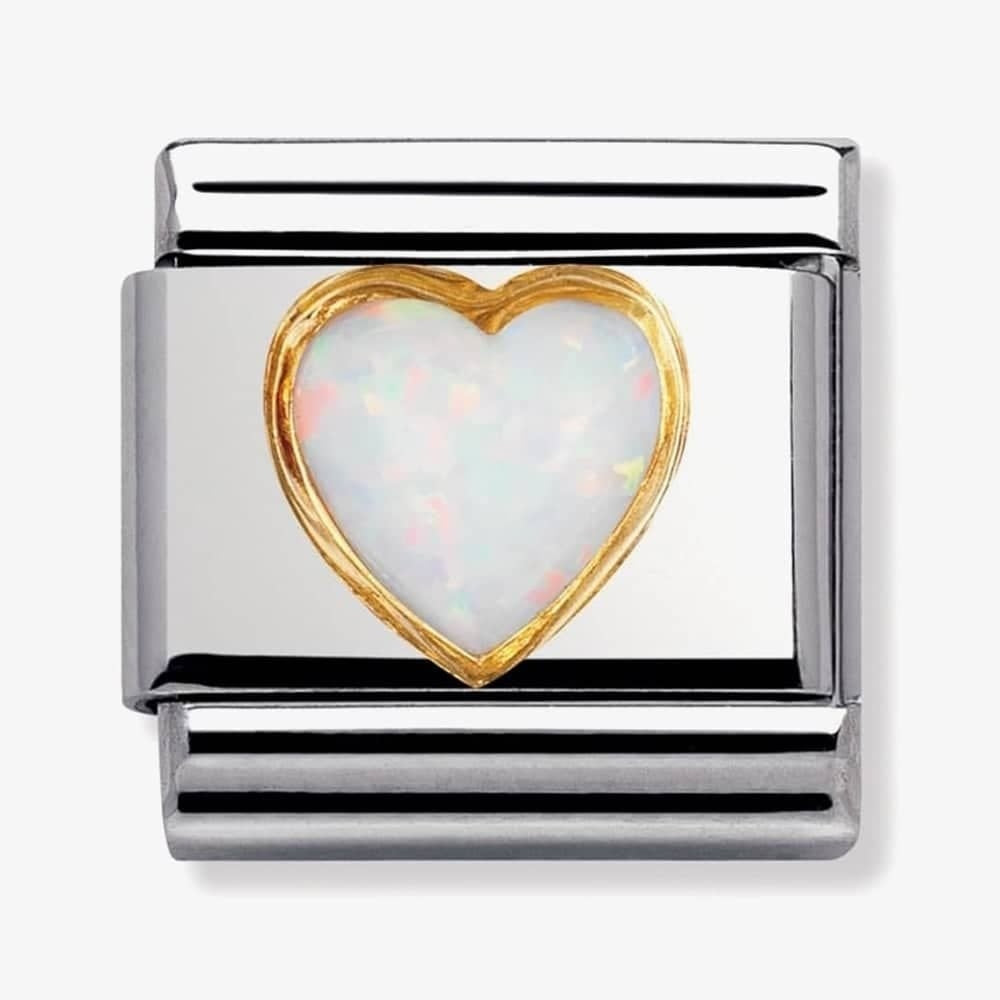 COMPOSABLE Classic WHITE OPAL STONE HEART in stainless steel with 18k gold