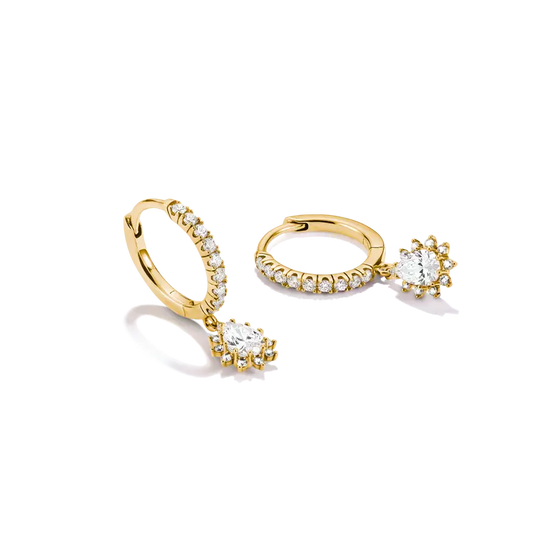 Thomas Sabo 18ct Gold on Silver Hoop Earrings with White Zirconia in Teardrop Shape