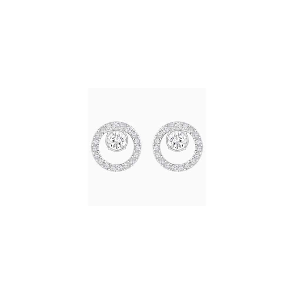 CREATIVITY CIRCLE STUD EARRINGS, WHITE SWAROVSKI CRYSTALS, RHODIUM PLATED