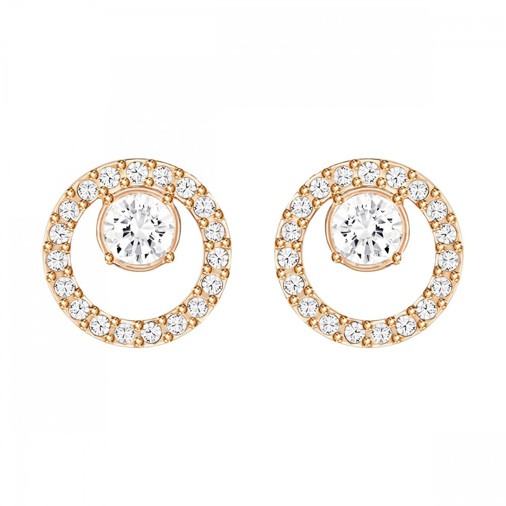 CREATIVITY CIRCLE STUD EARRINGS, WHITE SWAROVSKI CRYSTALS, ROSE-GOLD TONE PLATED
