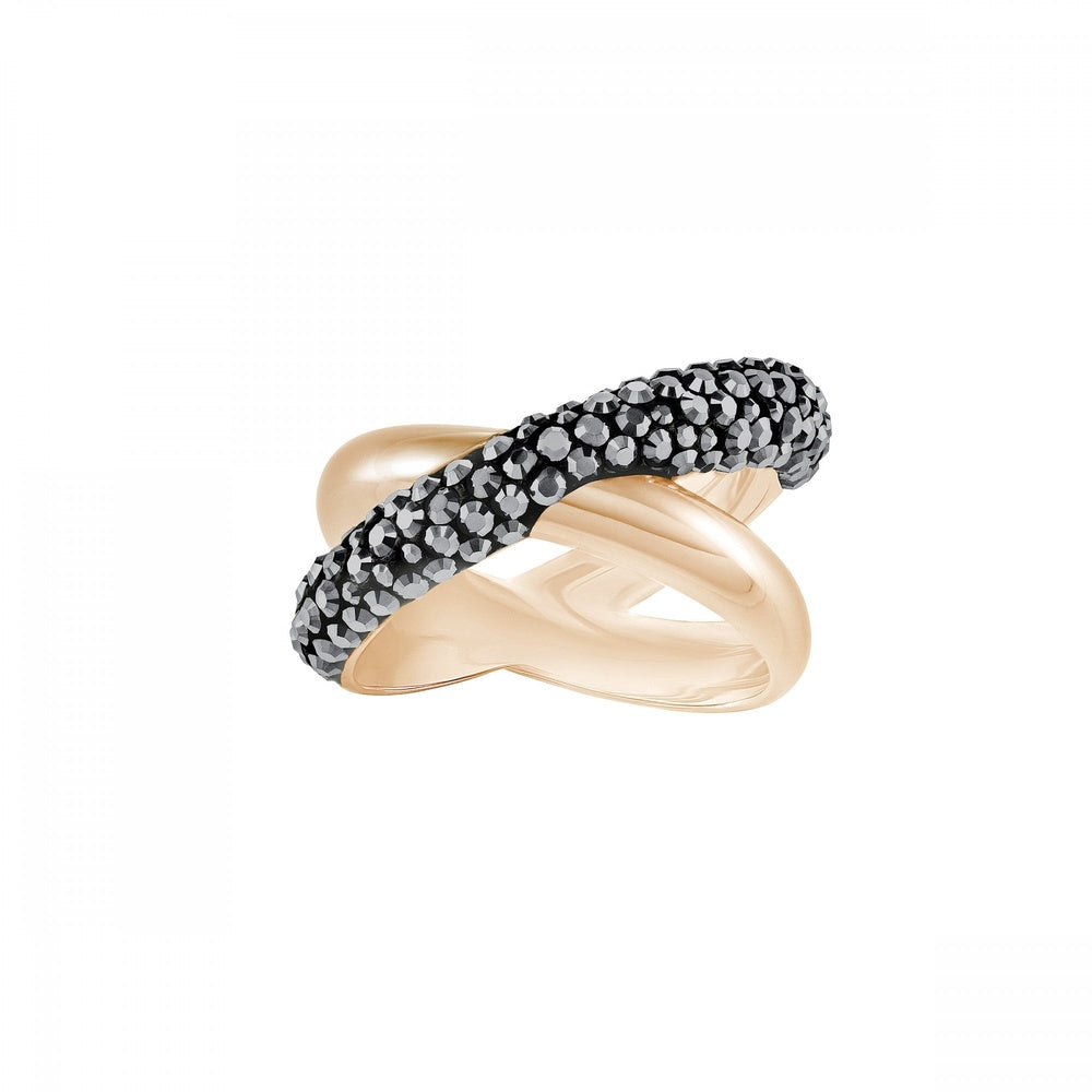 CRYSTALDUST CROSSOVER ROSE GOLD RING WITH BLACK SWAROVSKI CRYSTALS