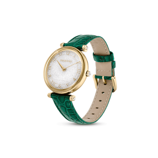 CRYSTALLINE WONDER WATCH WITH GREEN LEATHER STRAP