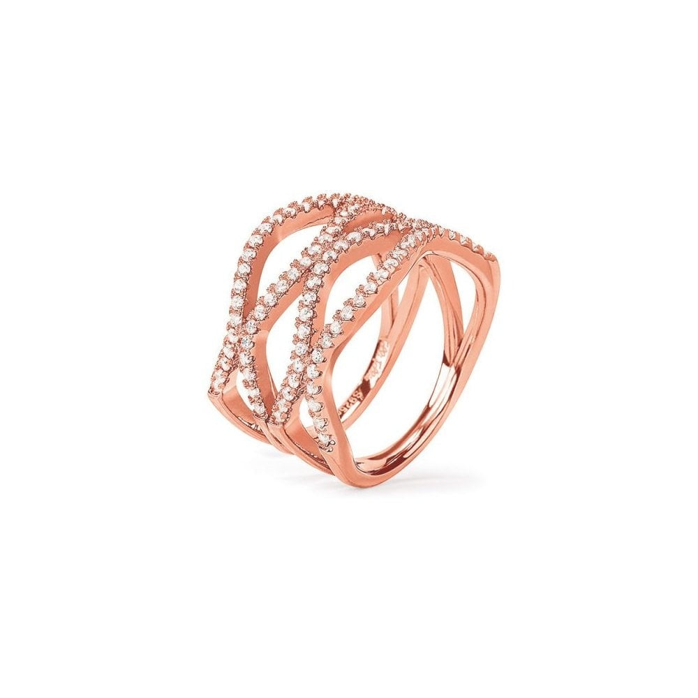 CUBIC ZIRCONIA & 18CT ROSE GOLD VERMEIL WAVE CRYSTAL RING