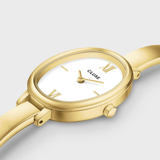 CLUSE L'OVALE WHITE DIAL LADIES GOLD STAINLESS STEEL WATCH