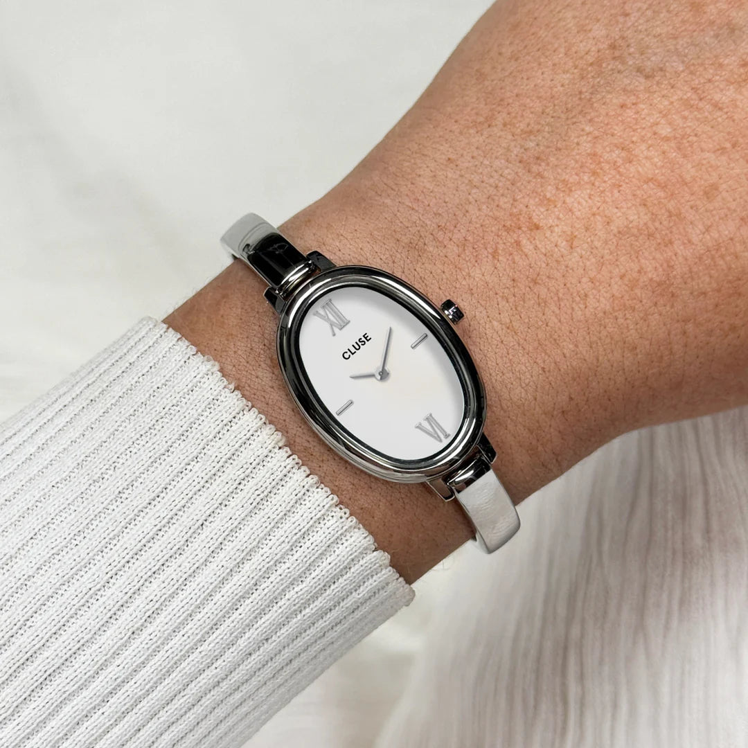 CLUSE L'OVALE WHITE DIAL LADIES STAINLESS STEEL WATCH