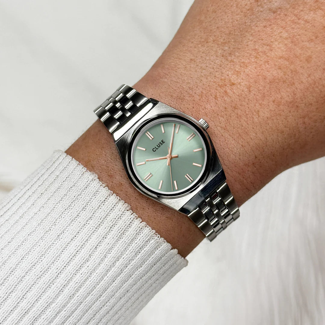 CLUSE RETRO 70S MINI SAGE GREEN DIAL LADIES STAINLESS STEEL WATCH