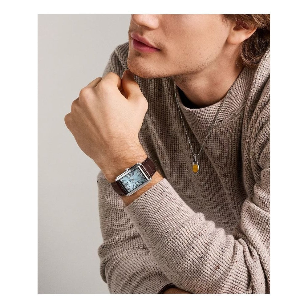 Carraway, Three-Hand, Light Blue Dial, Gents Brown Croco Leather Watch