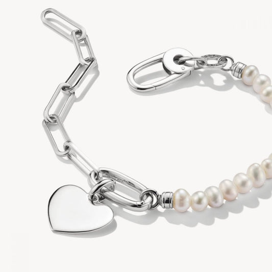 Charm bracelet paperclip and pearls with Connect link silver length 19