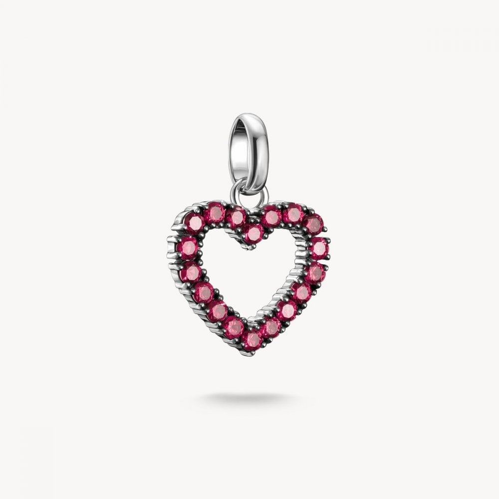 Charm pendant heart with red stones Connect silver