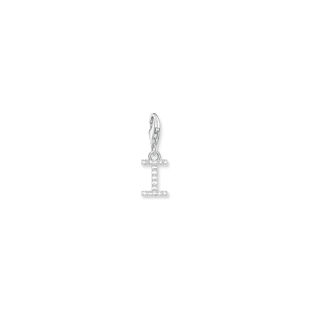 Charm pendant letter I with white stones silver