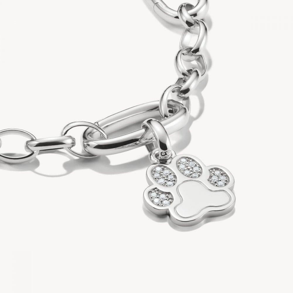 Charm pendant paw with stones Connect silver