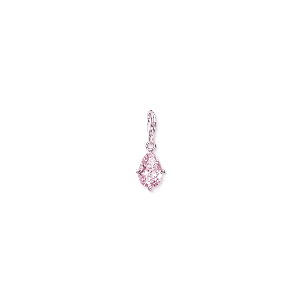 Charm pendant pink drop silver