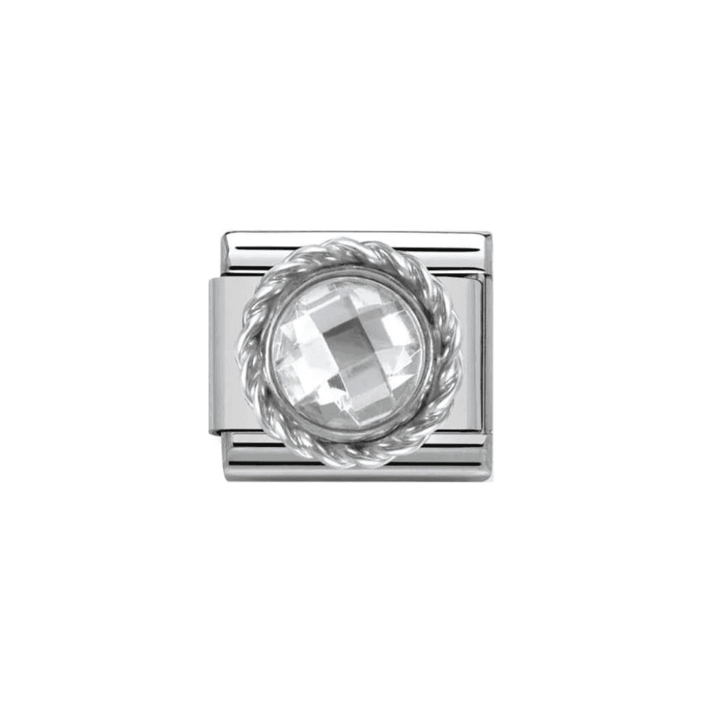 Composable CLear CZ ROUND FACETED STONES stainless steel and twisted 925 silver detai