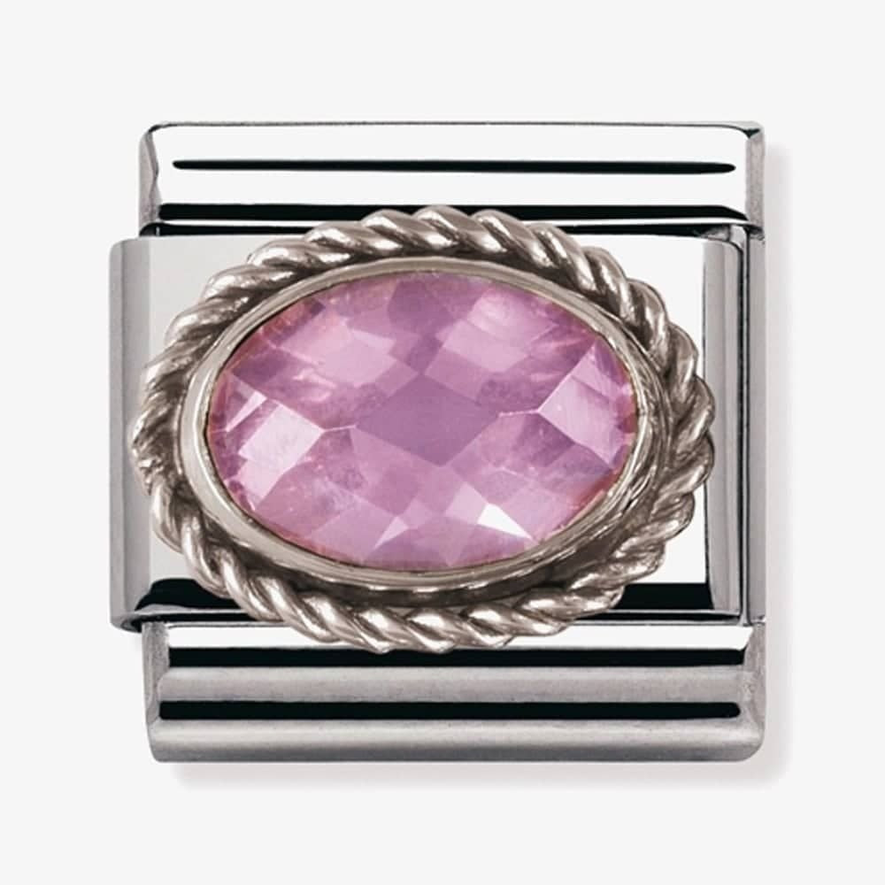 Composable Classic FACETED PINK CZ in stainless steel with sterling silver setting and detail