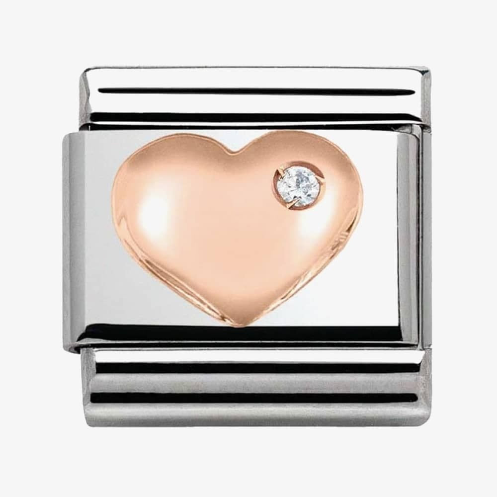 Composable Classic HEART CHARM in stainless steel with 9K rose gold and CZ