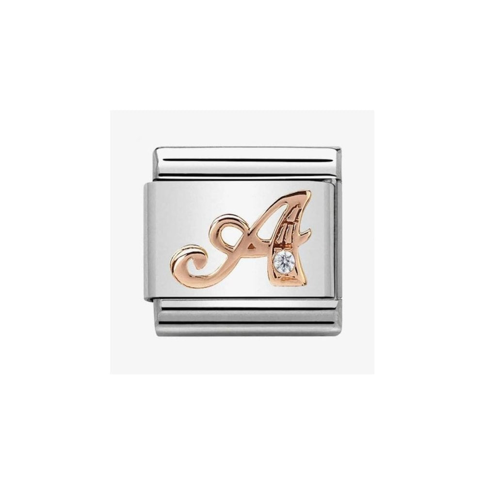 Composable Classic LETTER / INITIAL A steel, zirconia and 9CT rose gold charm