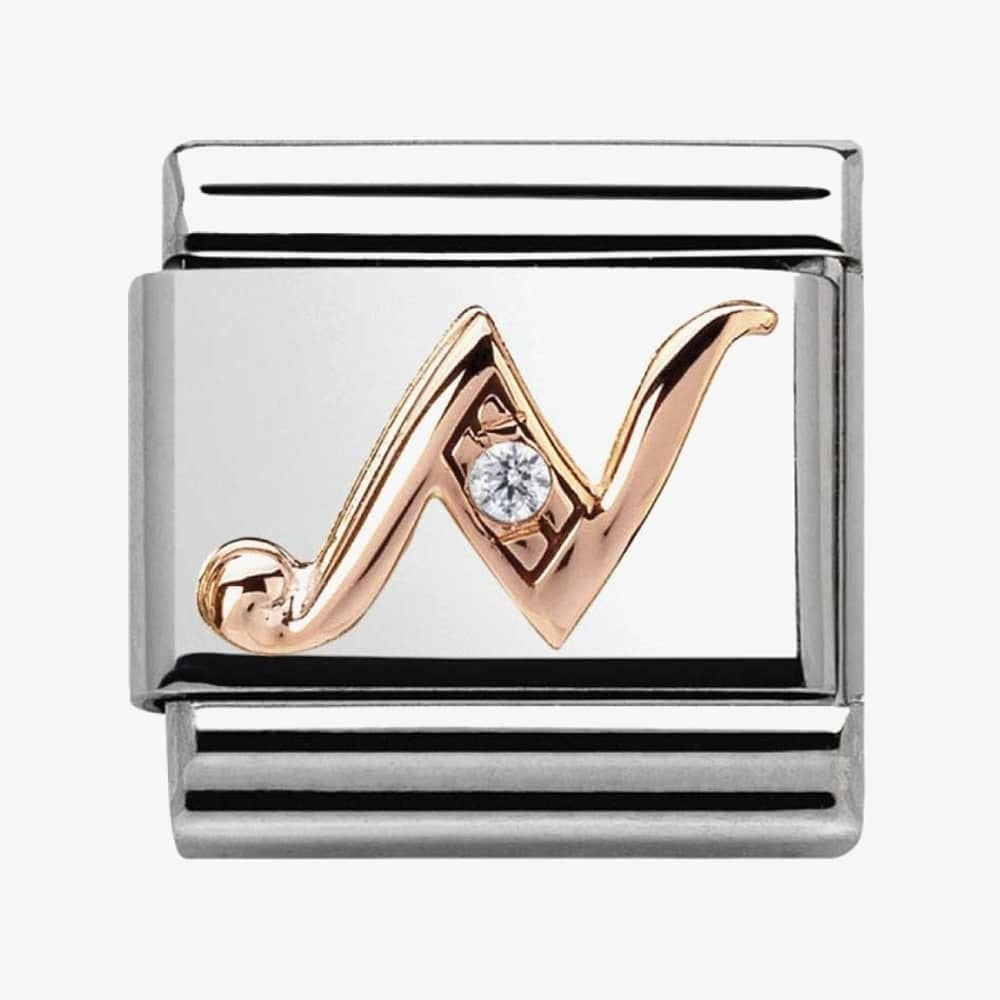 Composable Classic LETTER / INITIAL N steel, zirconia and 9CT rose gold charm