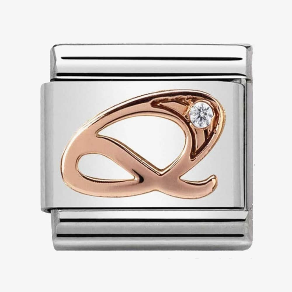 Composable Classic LETTER / INITIAL Q steel, zirconia and 9CT rose gold charm