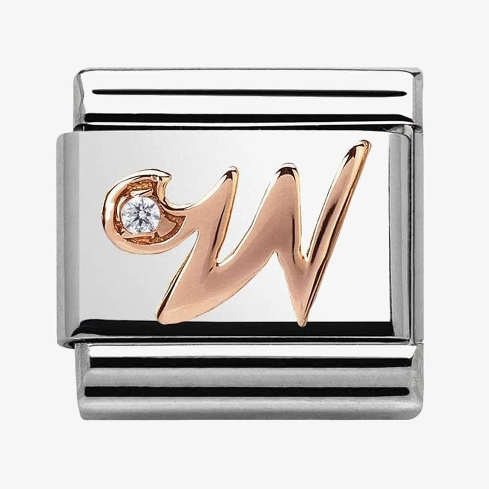 Composable Classic LETTER / INITIAL W steel, zirconia and 9CT rose gold charm