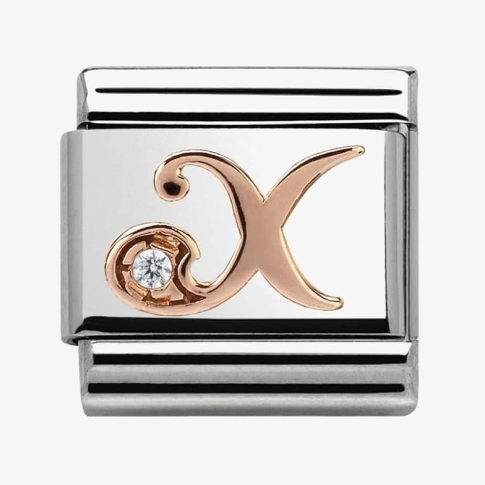 Composable Classic LETTER / INITIAL X steel, zirconia and 9CT rose gold charm