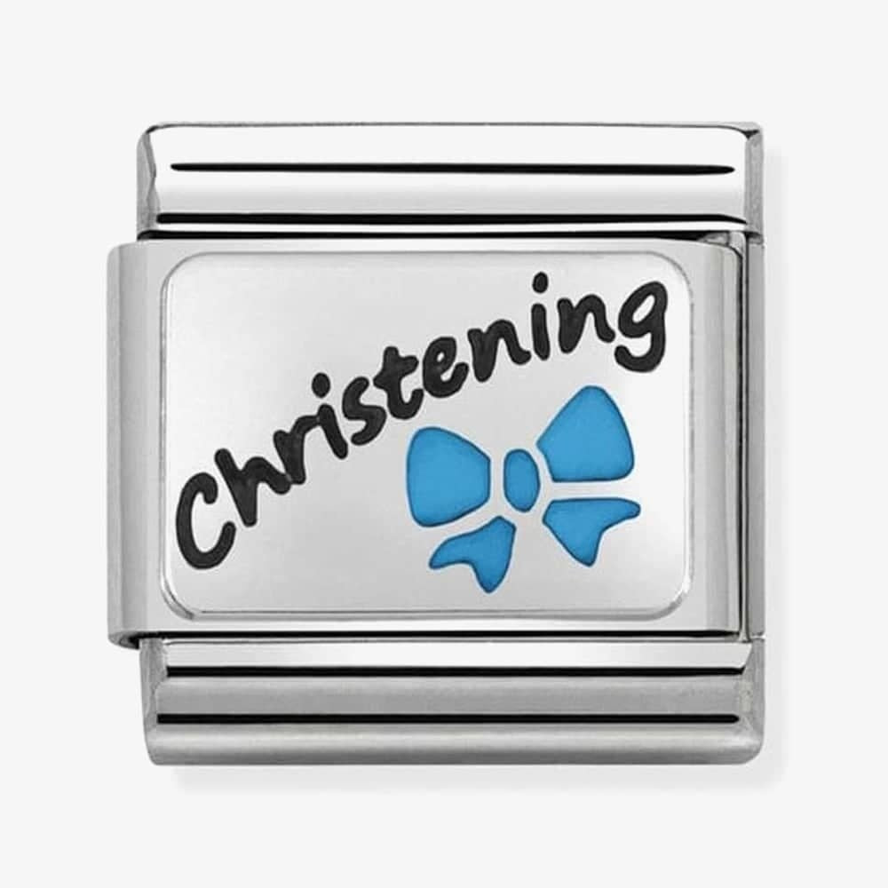 Composable Classic LIGHT BLUE CHRISTENING CHARM in stainless steel and sterling silver
