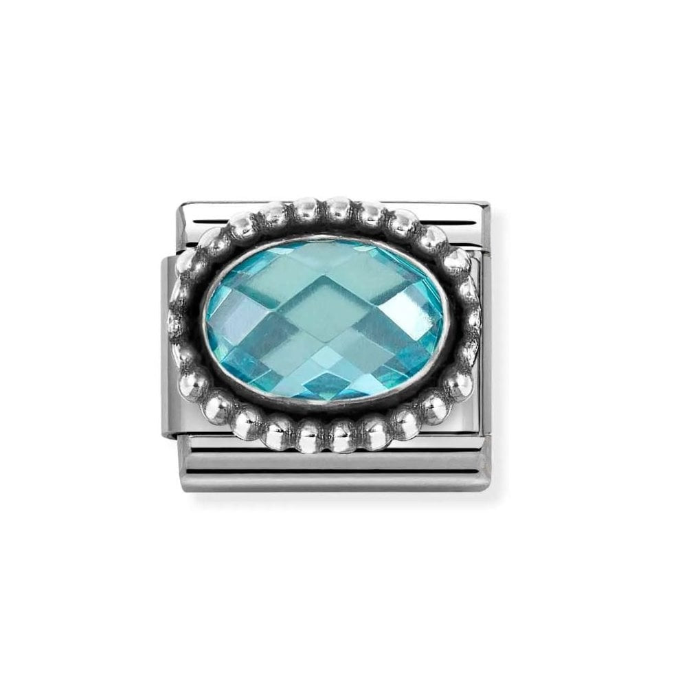 Composable Classic Link, Light Blue CZ, Vintage Effect Charm