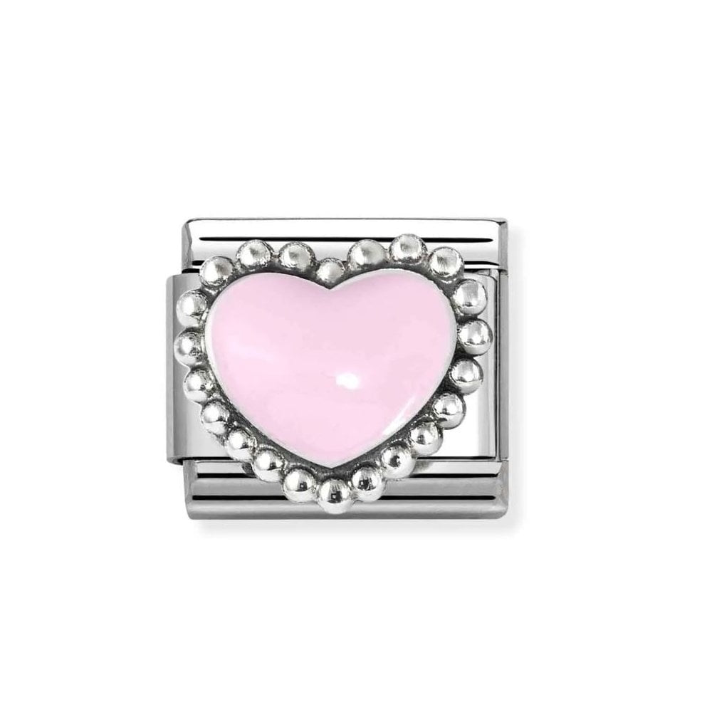 Composable Classic Link, Pastel Pink Heart, beaded setting Charm