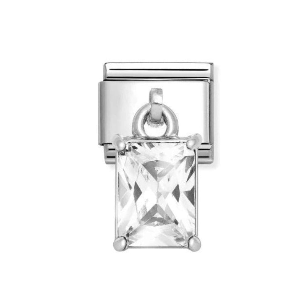 Composable Classic Link, Pendant Rectangular Baguette Cut Stone, White Charm