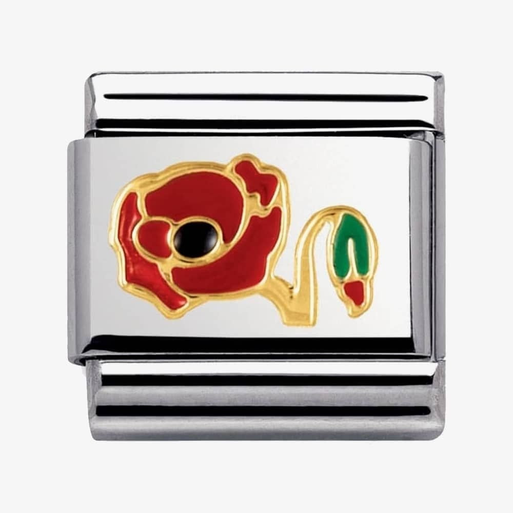 Composable Classic POPPY FLOWER in stainless steel with enamel and 18k gold