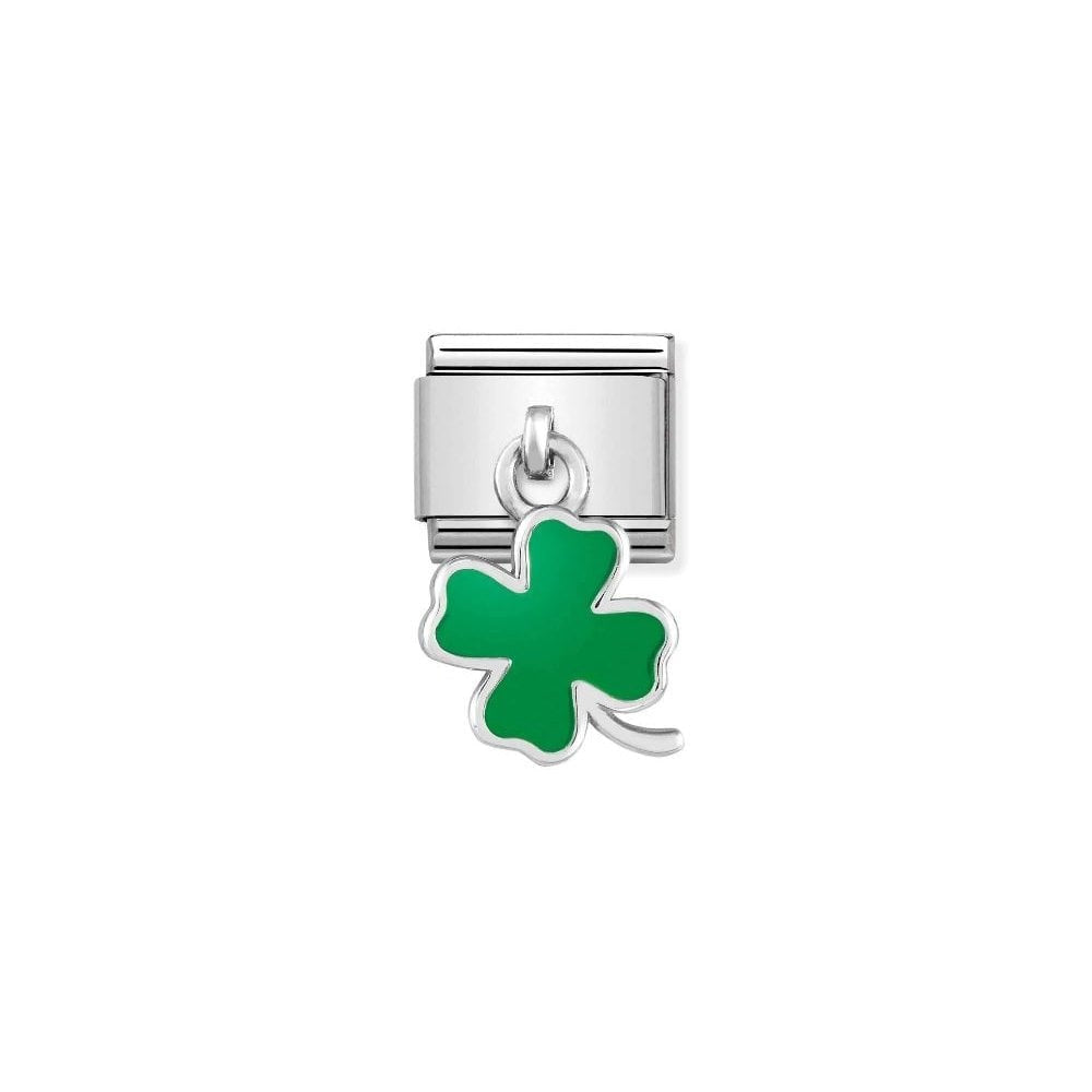 Composable Classic Silver Link Green four-leaf clover Charm