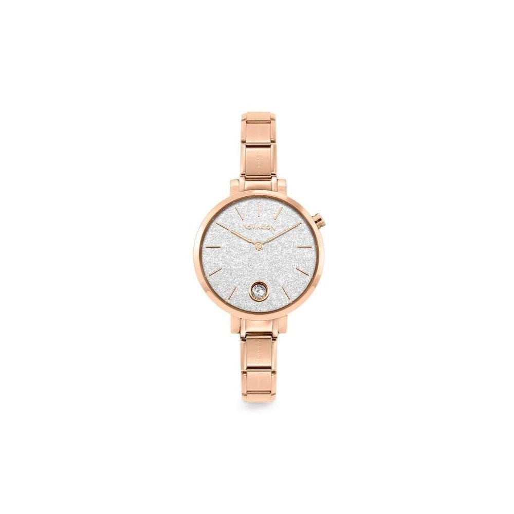 Composable Glitter Dial with Dancing Stone Link Rosegold Ladies Watch