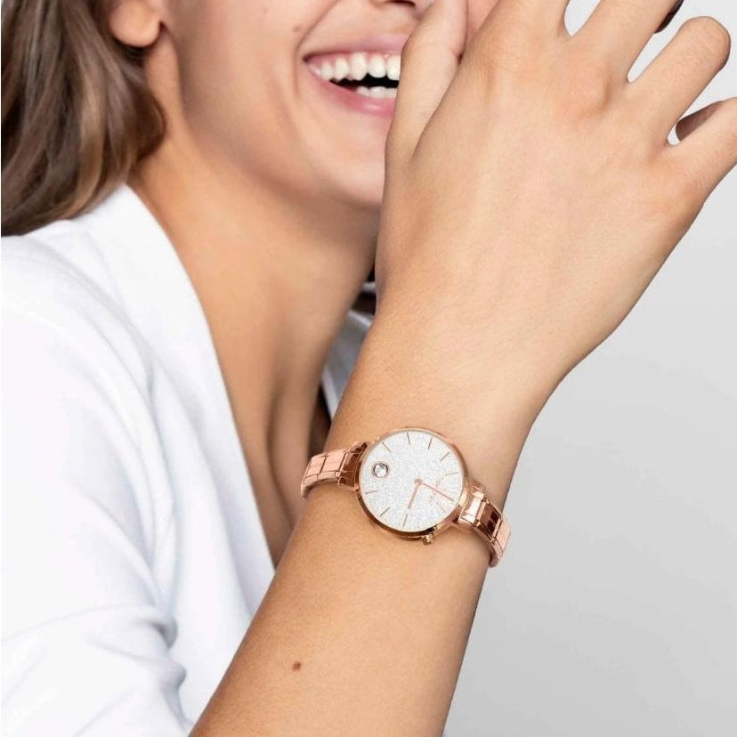 Composable Glitter Dial with Dancing Stone Link Rosegold Ladies Watch