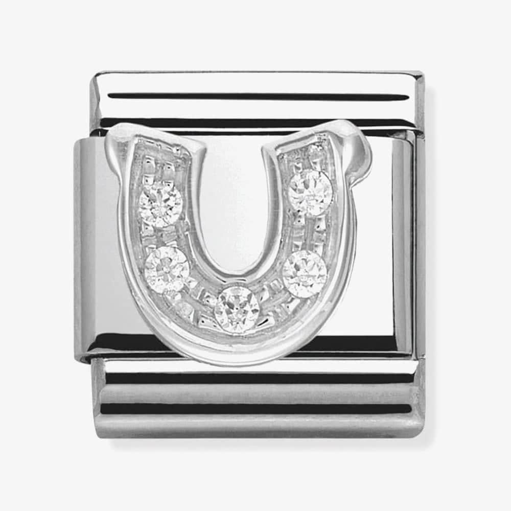 Composable HORSESHOE stainless steel, Cubic zirconia and 925 silver